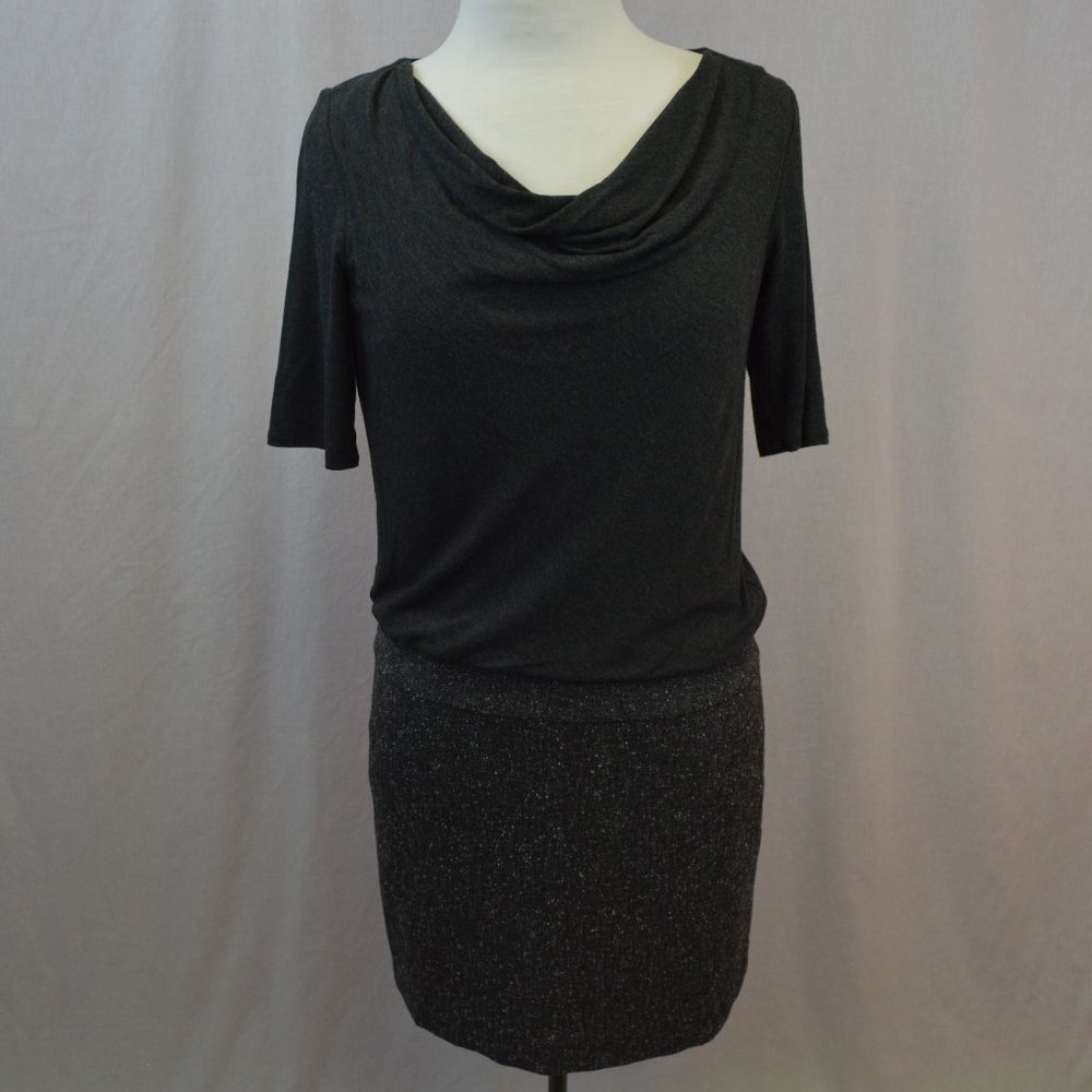 Anne Taylor gray career dress with tweed skirt